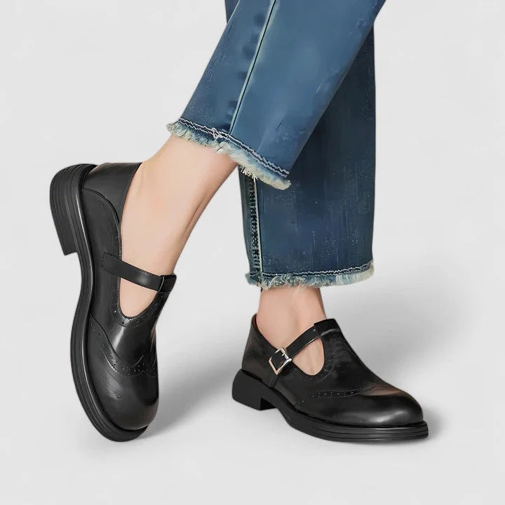 Women's Classic Leather T-Strap Dress Shoes with Soft Insole 1