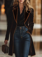 Women's Color-Block Velvet Lapel Coat with Pockets 0