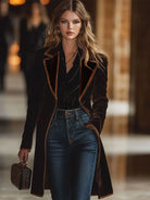 Women's Color-Block Velvet Lapel Coat with Pockets 3