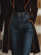 Women's Color-Block Velvet Lapel Coat with Pockets 5