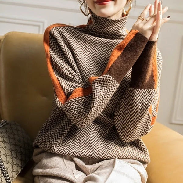 Women's Contrast Stripe Turtleneck Sweater 2