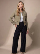 Women's Cropped Collarless Tweed Blazer with Gold Buttons and Flap Pockets 9