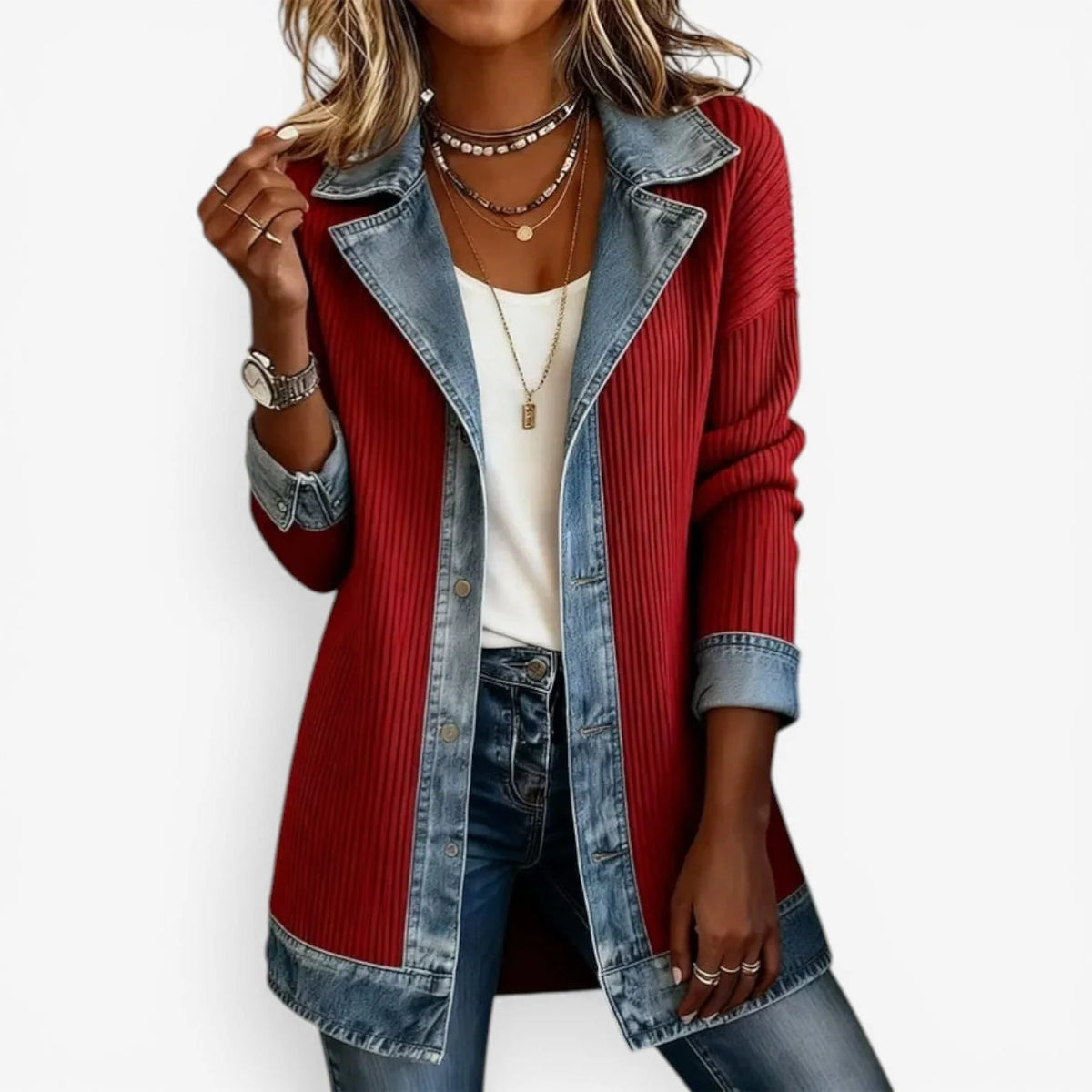 Women's Denim Lapel Button Cardigan Jacket 4