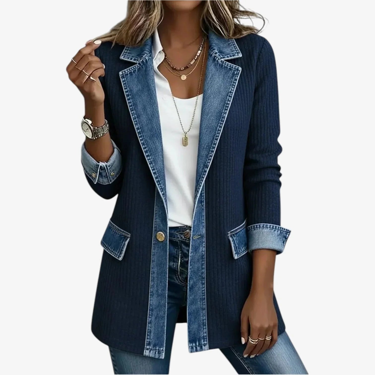Women's Denim Lapel Button Cardigan Jacket 5