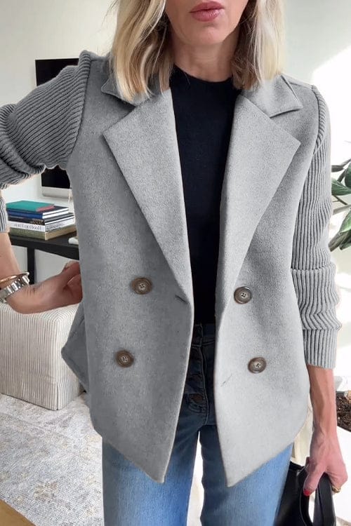 Women's Double-Breasted Blazer with Knitted Sleeves and Notched Lapel 5