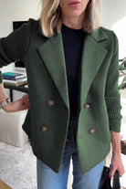 Women's Double-Breasted Blazer with Knitted Sleeves and Notched Lapel 8