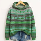 Women's Fair Isle Knit Hoodie with Attached Hood and Ribbed Cuffs 1