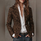 Women's Fitted Paisley Notch Lapel Blazer with Single-Button Closure 0