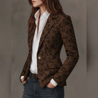 Women's Fitted Paisley Notch Lapel Blazer with Single-Button Closure 1