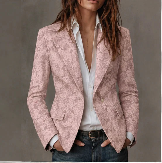 Women's Fitted Paisley Notch Lapel Blazer with Single-Button Closure 3