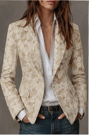 Women's Fitted Paisley Notch Lapel Blazer with Single-Button Closure 4