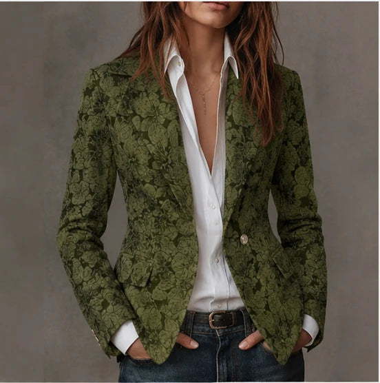 Women's Fitted Paisley Notch Lapel Blazer with Single-Button Closure 5
