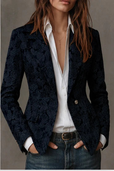 Women's Fitted Paisley Notch Lapel Blazer with Single-Button Closure 7