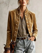 Women's Fitted Velvet Military-Style Blazer with Double-Row Buttons 3