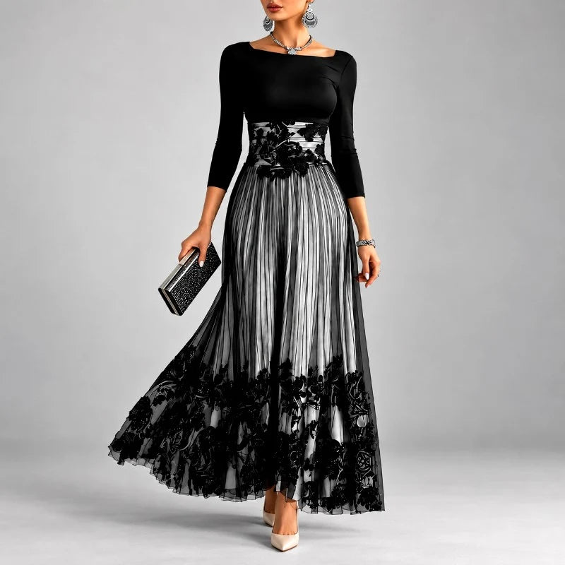 Women's Floral Lace Pleated Formal Evening Dress 0
