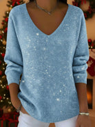 Women's Glitter V-Neck Christmas Sweater with Ribbed Cuffs 6
