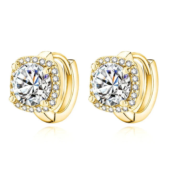 Women's Gold Square-Cut Stud Earrings with Set Stone 0