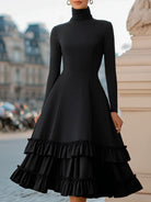 Women's High-Neck A-Line Tiered Ruffle Midi Dress for Formal Occasions 0