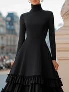 Women's High-Neck A-Line Tiered Ruffle Midi Dress for Formal Occasions 2