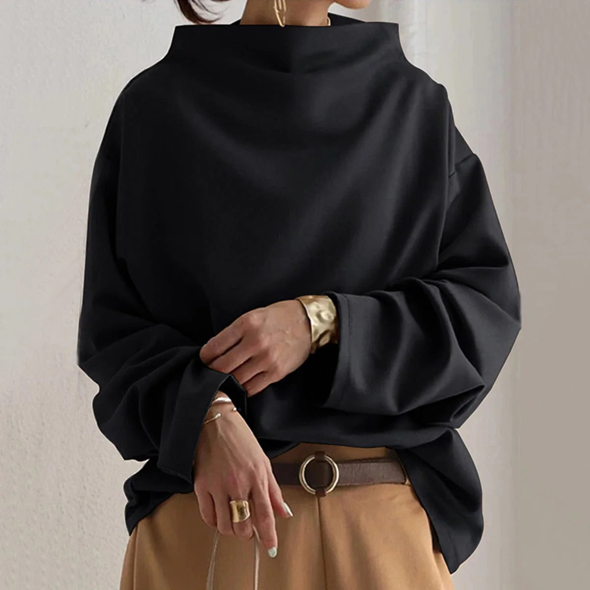 Women's High-Neck Relaxed Fit Casual Top 0