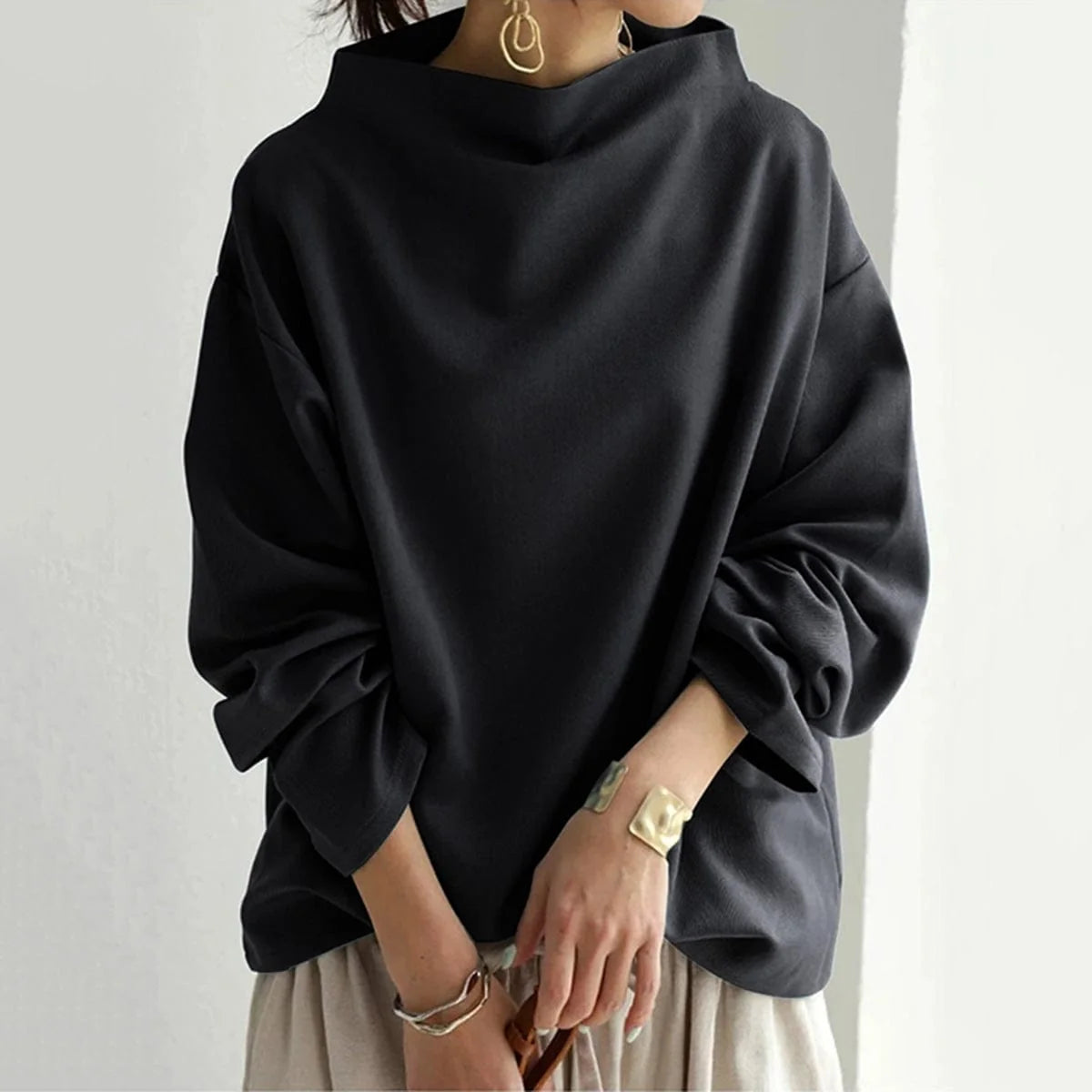 Women's High-Neck Relaxed Fit Casual Top 1