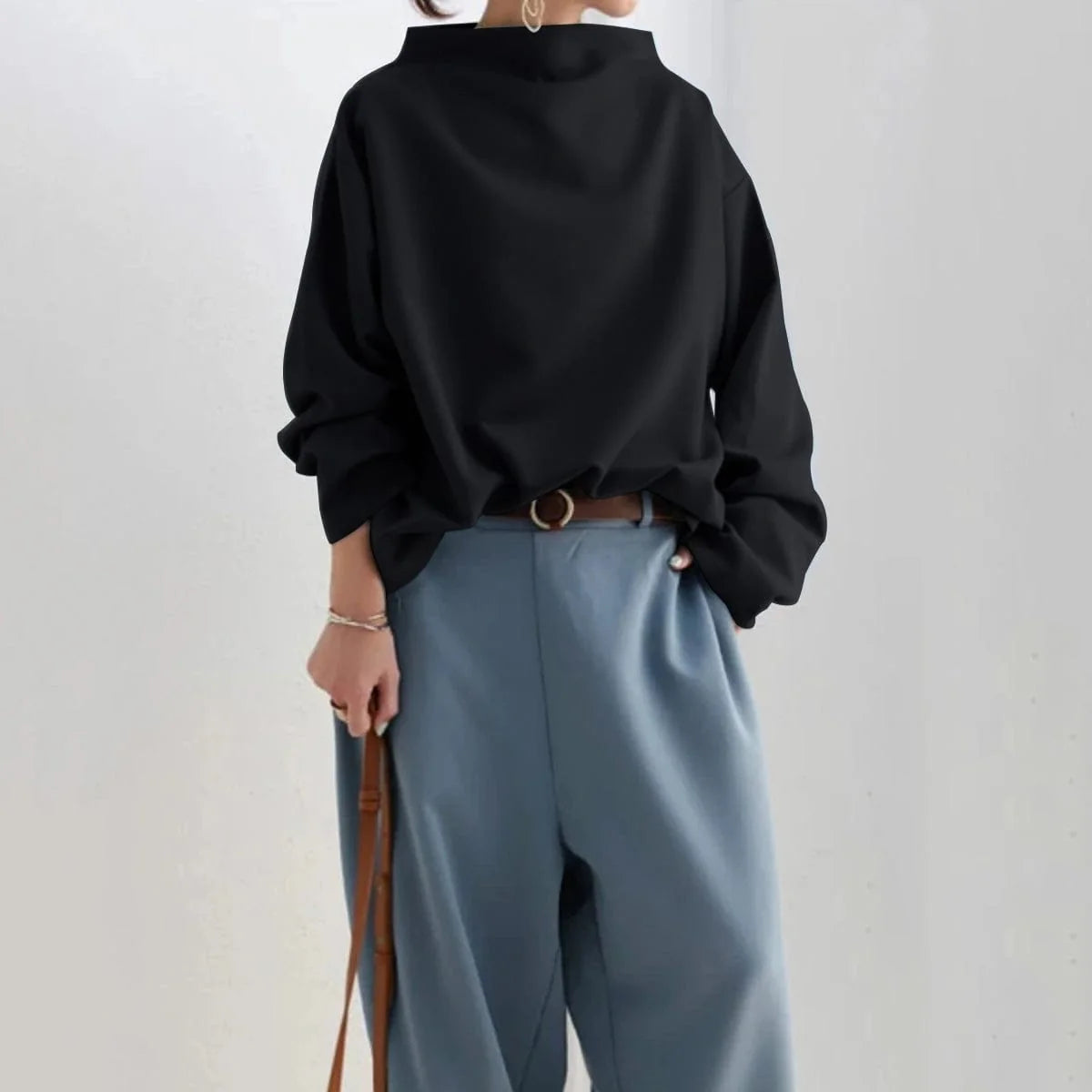Women's High-Neck Relaxed Fit Casual Top 6