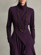 Women's High Neck Long Sleeve Maxi Dress with Asymmetrical Draping 3