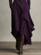 Women's High Neck Long Sleeve Maxi Dress with Asymmetrical Draping 4