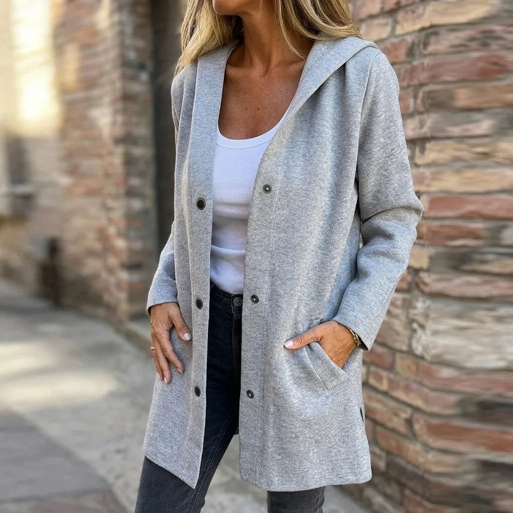 Women's Hooded Button-Front Cardigan with Oversized Hood and Side Pockets 1