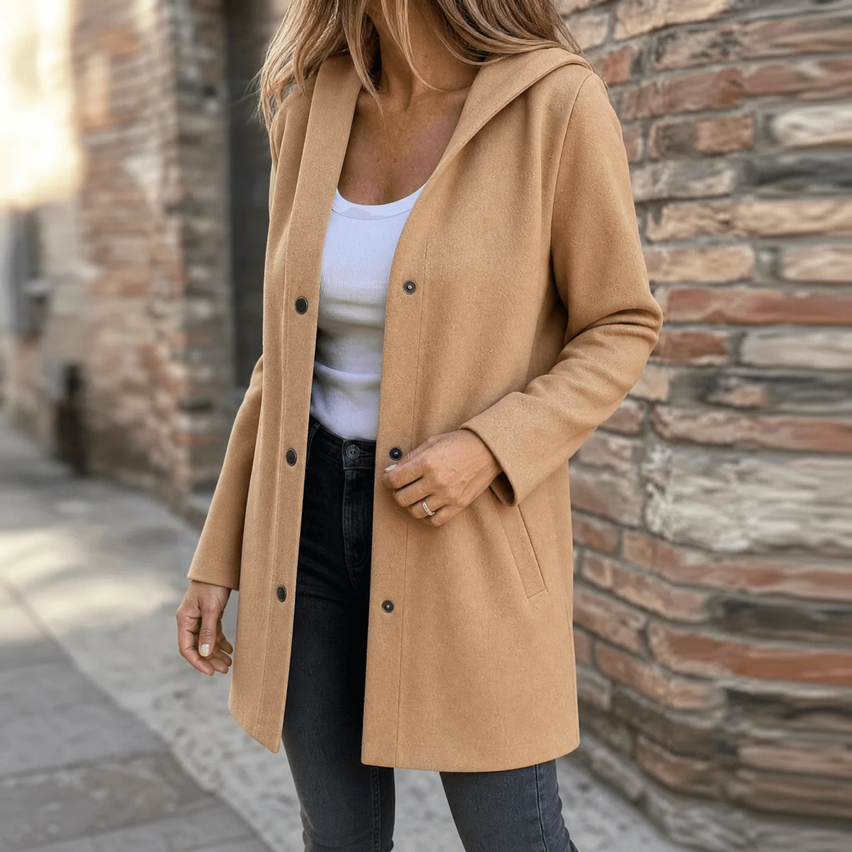 Women's Hooded Button-Front Cardigan with Oversized Hood and Side Pockets 12