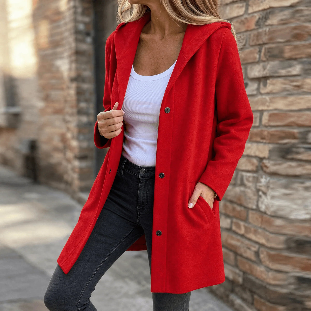 Women's Hooded Button-Front Cardigan with Oversized Hood and Side Pockets 13
