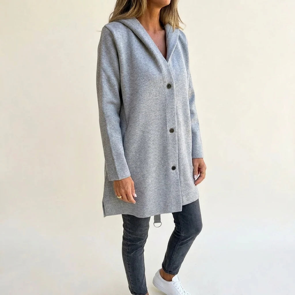 Women's Hooded Button-Front Cardigan with Oversized Hood and Side Pockets 2