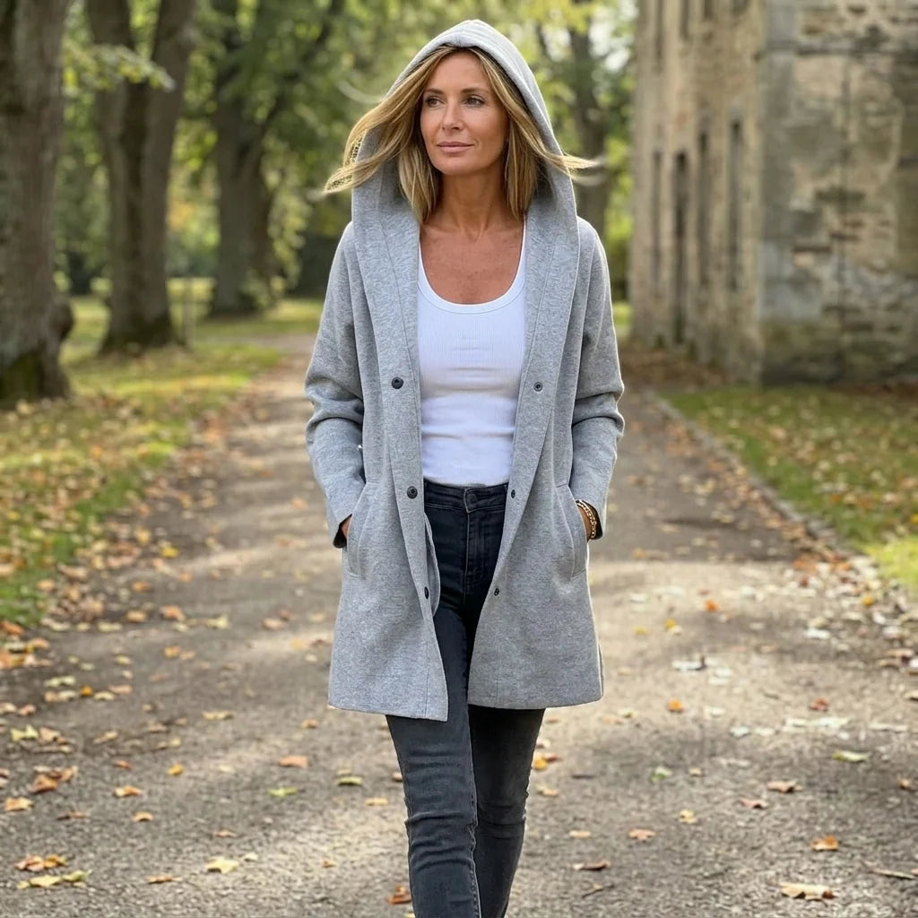 Women's Hooded Button-Front Cardigan with Oversized Hood and Side Pockets 5