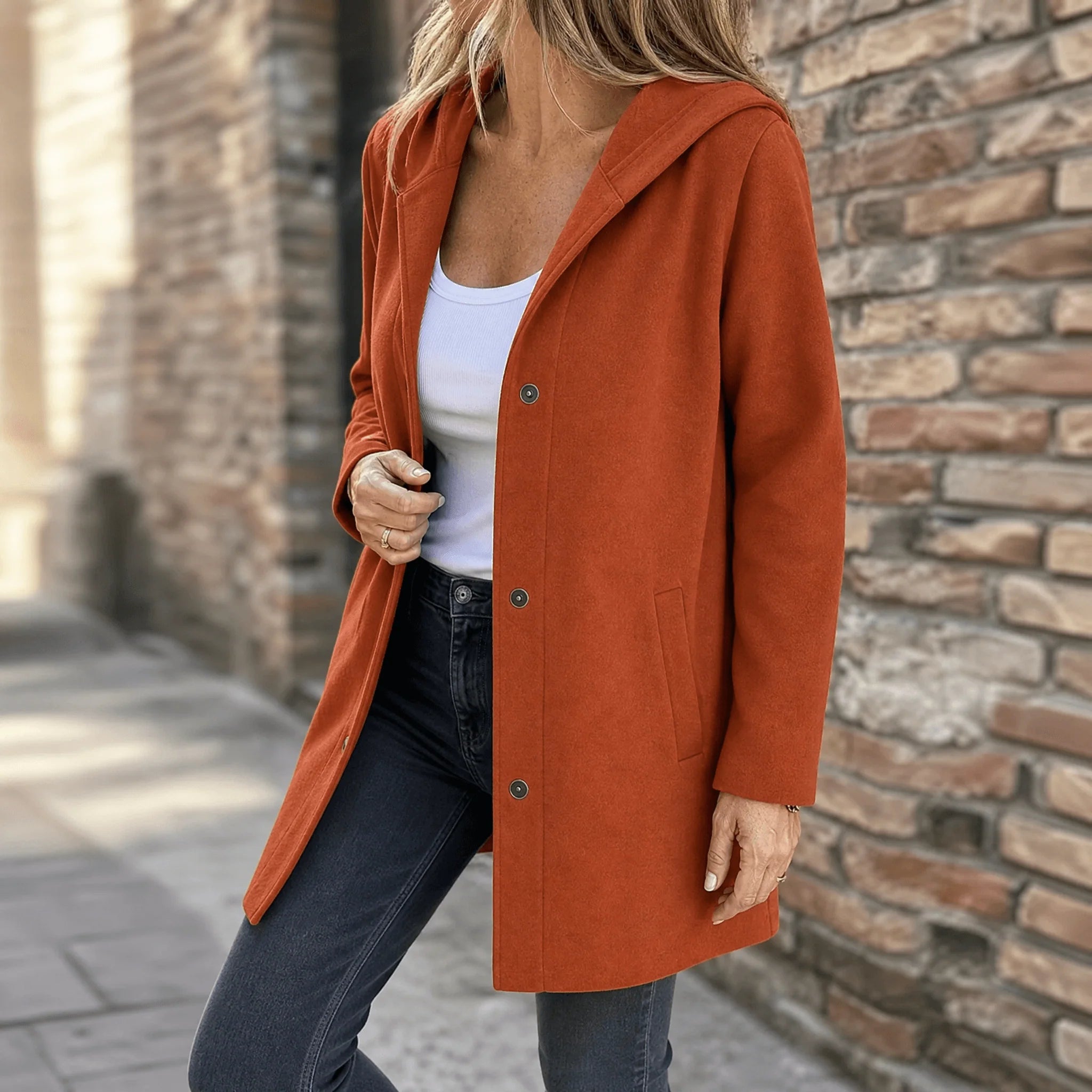 Women's Hooded Button-Front Cardigan with Oversized Hood and Side Pockets 9