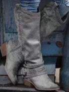 Women's Knee-High Boots with Round Toe, Side Zipper, and Buckle Strap 5