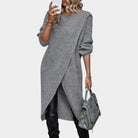 Women's Knit Sweater Dress with Asymmetric Wrap Hem 0
