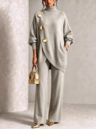 Women's Knit Two-Piece Set with Oversized Turtleneck and Wide-Leg Pants 2