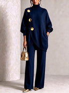Women's Knit Two-Piece Set with Oversized Turtleneck and Wide-Leg Pants 4