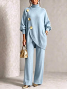 Women's Knit Two-Piece Set with Oversized Turtleneck and Wide-Leg Pants 5