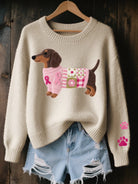 Women's Knitted Sweater with Dachshund Motif and Ribbed Details 4