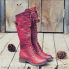 Women's Lace-Up Knee-High Boots with Genuine Leather Upper and Side Buckle Detail 1