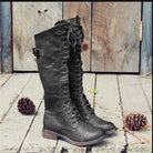 Women's Lace-Up Knee-High Boots with Genuine Leather Upper and Side Buckle Detail 2