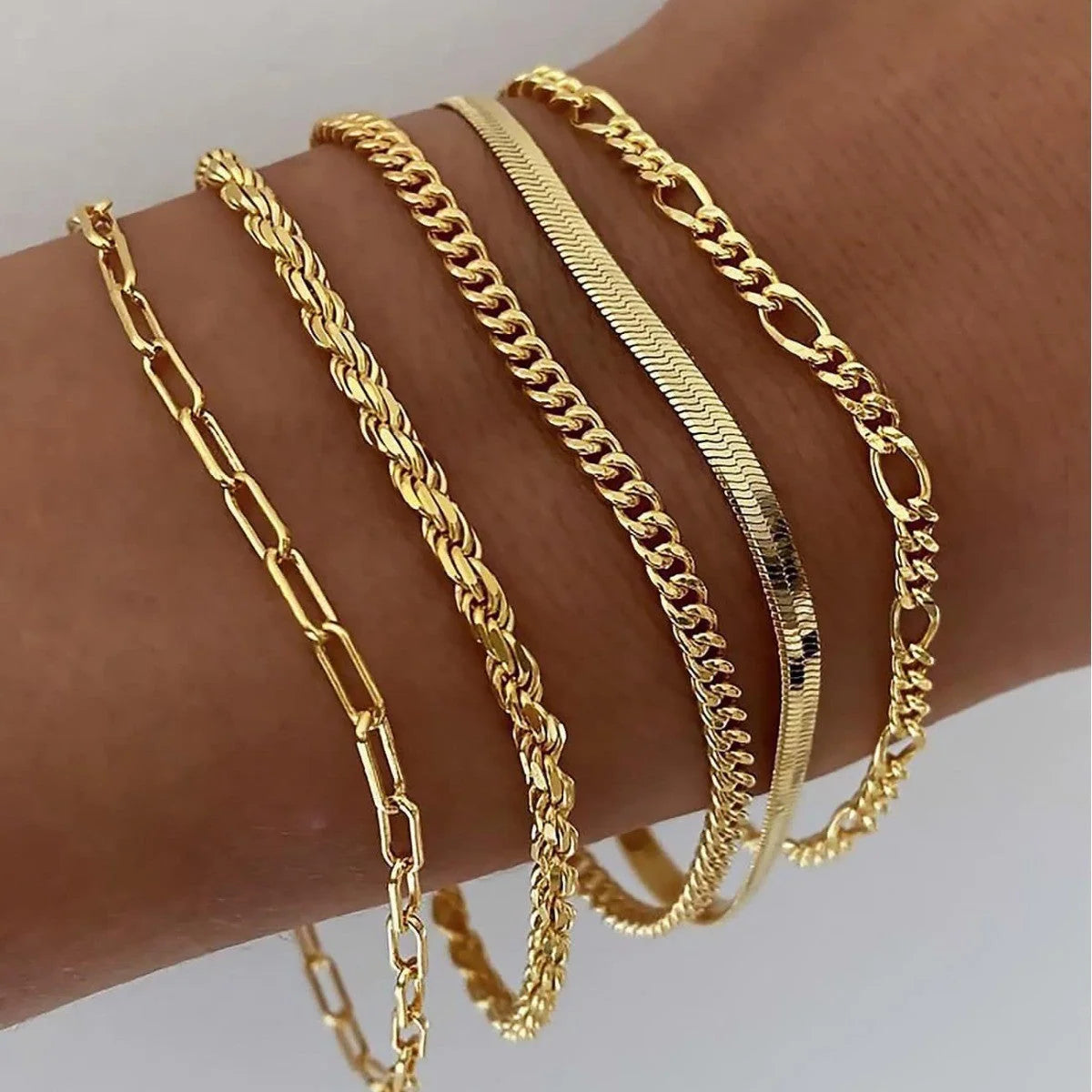 Women's Layered Gold Bracelets Set with Mixed Textures for Versatile Styling 0