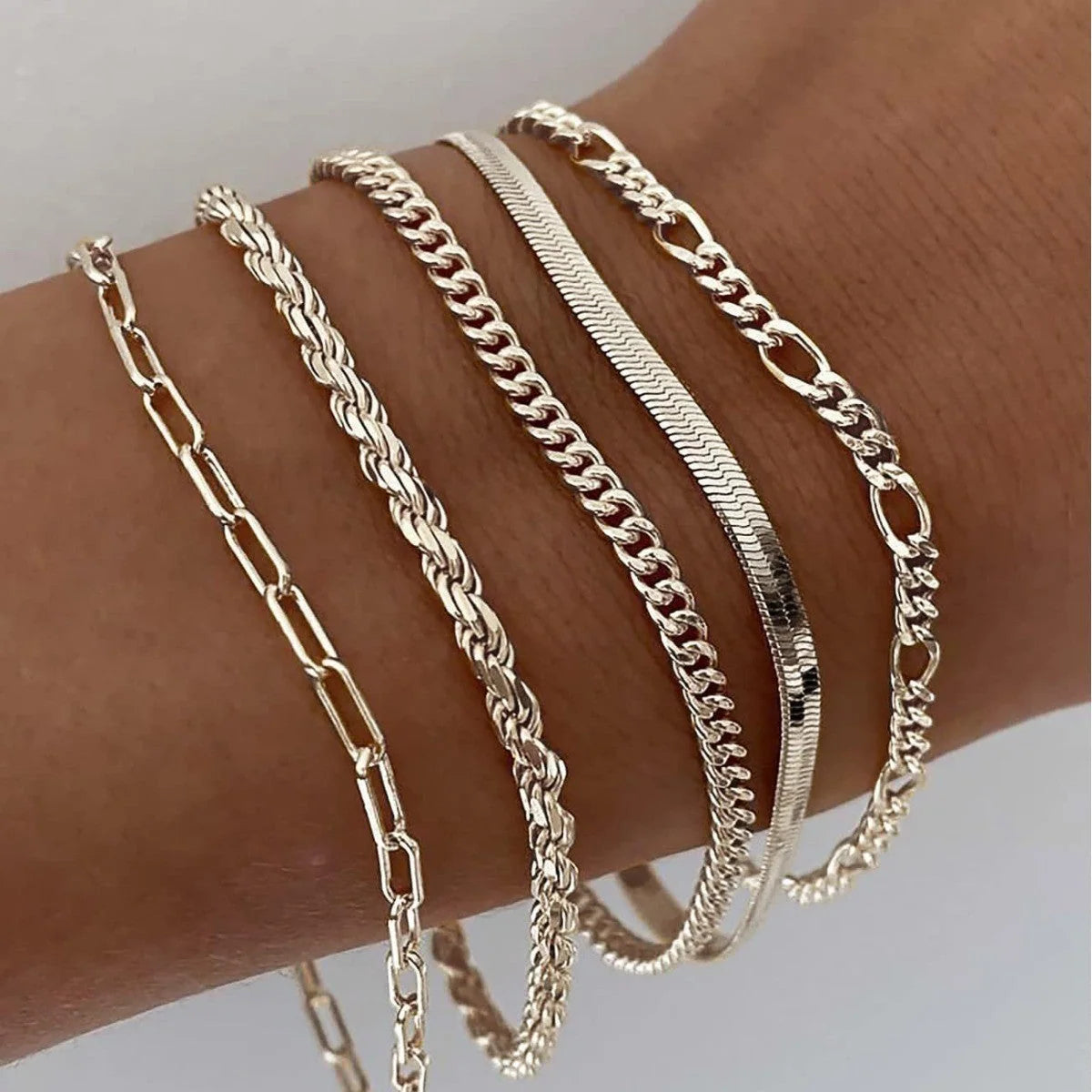 Women's Layered Gold Bracelets Set with Mixed Textures for Versatile Styling 1