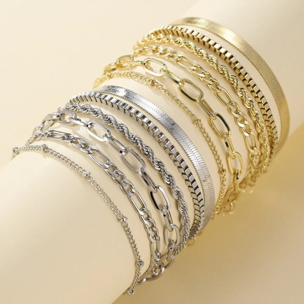 Women's Layered Gold Bracelets Set with Mixed Textures for Versatile Styling 3