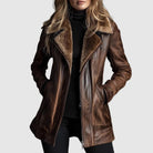 Women's Leather Jacket with Shearling Collar and Zip Front 0