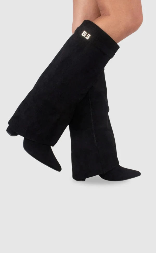 Women's Leather Thigh-High Boots with Buckle Detail 0