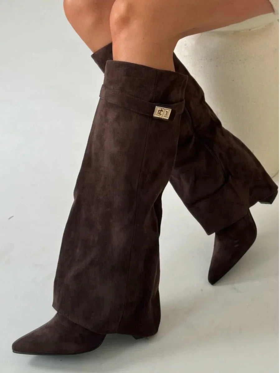 Women's Leather Thigh-High Boots with Buckle Detail 10