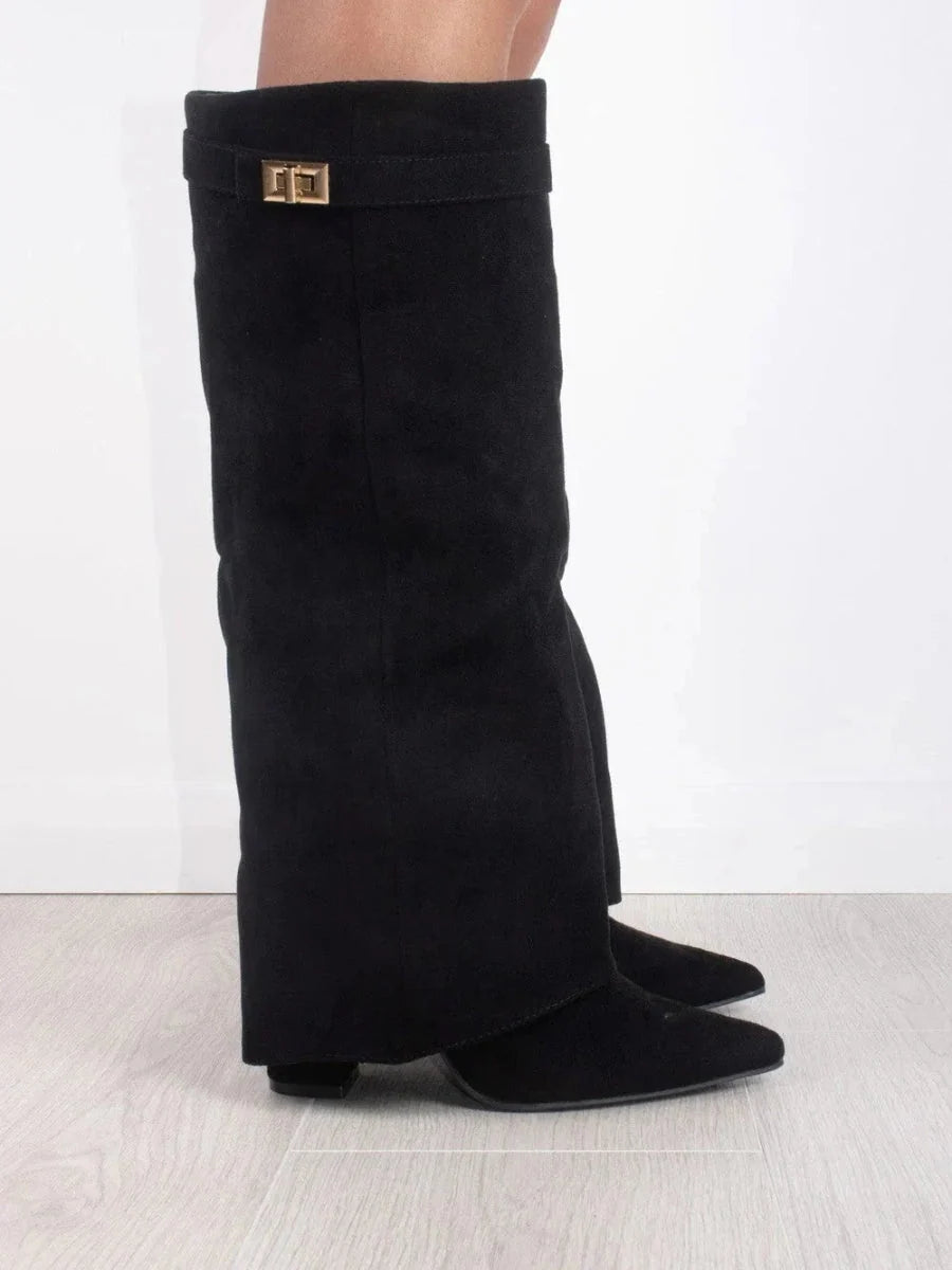 Women's Leather Thigh-High Boots with Buckle Detail 2