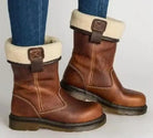 Women's Leather Winter Snow Boots with Fleece Lining and Fur Trim 0